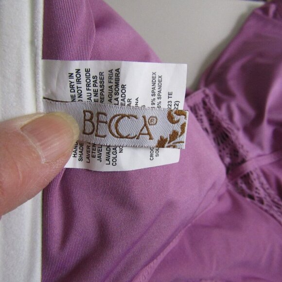 BECCA BY REBECCA 2X  Virtue Mauve Purple CROCHET One Piece Plunge Swim suit - Picture 9 of 11